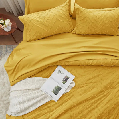 Queen Comforter Set Mustard Yellow Tufted Bed in a Bag 7 Pieces with Sheets All Season Bedding Sets 1 Comforter 2 PillowShams P