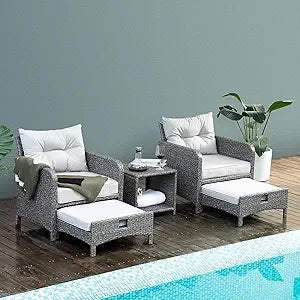 5 Pieces Patio Furniture Set, Rattan Balcony Furniture with Ottomans, PE Wicker Outdoor Patio Chairs Set with Coffee Table for