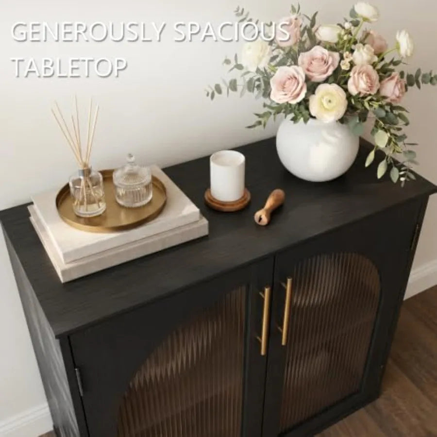 31.5 Glass Door Buffet Cabinet with Storage, Modern Double Arched Sideboard Cabinet for Living Room Dining Room Entryway, Coffe