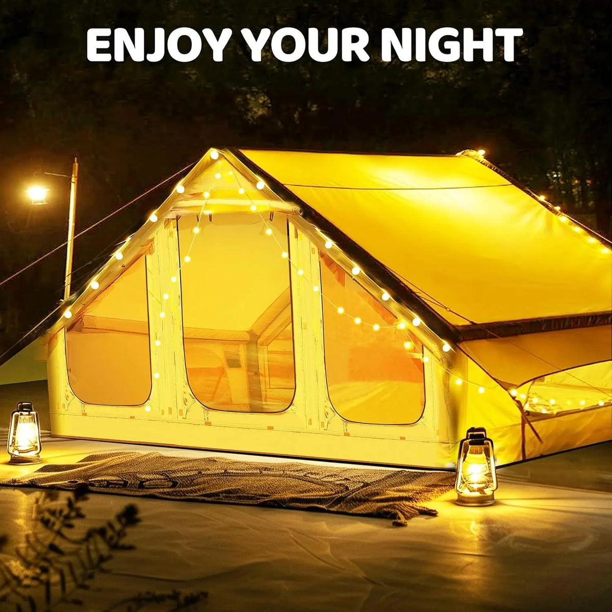 Inflatable tent camping for 1-6 people, hand pump inflation large tent, with skylight and chimney waterproof oxford cloth all