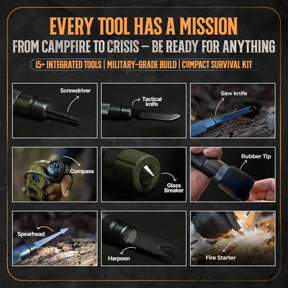 Hiking Tactical Stick - Collapsible Trekking Pole, 15-in-1 Multitool, 8-Tube Outdoor Gear