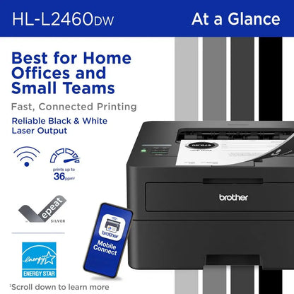 HLL2460DW Wireless Compact Monochrome Laser Printer with Duplex, Mobile Printing, Black amp White Output Includes Refresh Subscr