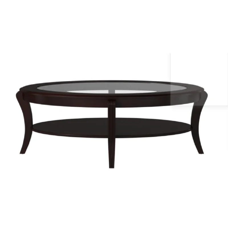 Fashionable living room furniture coffee table with glass insert top, double-layer storage