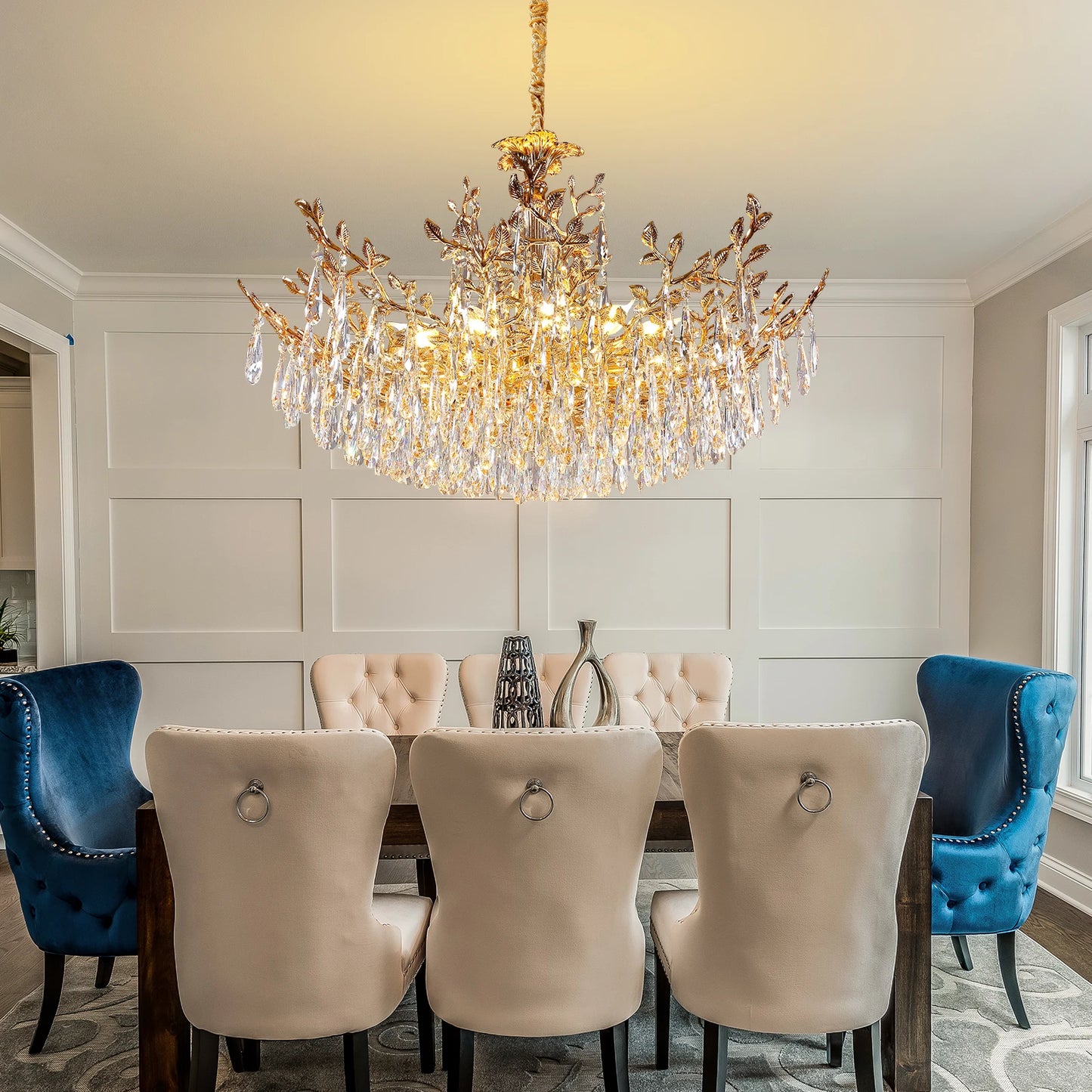 Modern Crystal LED Ceiling Chandelier for Living Room Luxury Dining Room Bedroom Pendant Lamp Gold Round Indoor Light Fixture