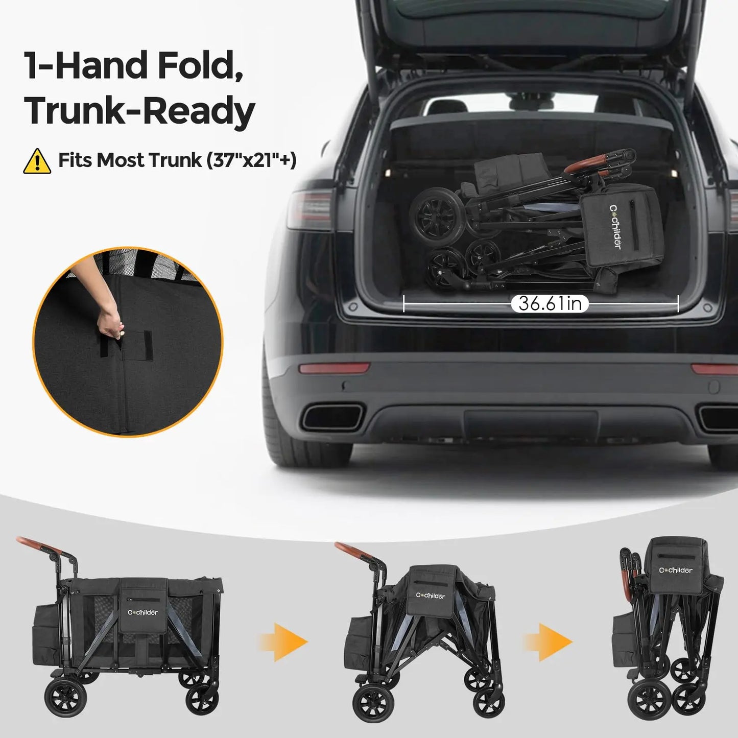 Foldable 2-seater baby stroller, outdoor storage cart, portable camping vehicle, shock-absorbing, detachable sunshade