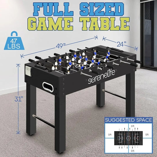 SereneLife 48in Foosball Table, Competition Sized Set with 2 Balls and 2 Cup Holders for Indoor Family Arcade Game Room