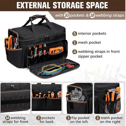 17 Inch Heavy Duty Tool Bags Waterproof Multi Pockets Tool Organizer Tool Pouch with Adjustable Shoulder Strap Large Tool Bag