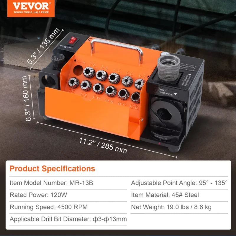 SucceBuy Drill Bits Sharpener 3-13mm Portable Sharpening Angle Grinder Mill Grind Sharpener with 11 Collets For Factory Workshop