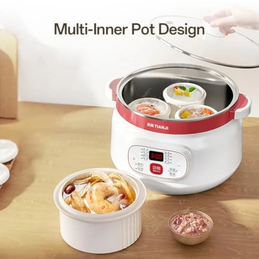Small Electric Stew Pot with Multi-Purpose Ceramic Cooker for Soup Preparation Dessert Making and Steaming Food Features Multip
