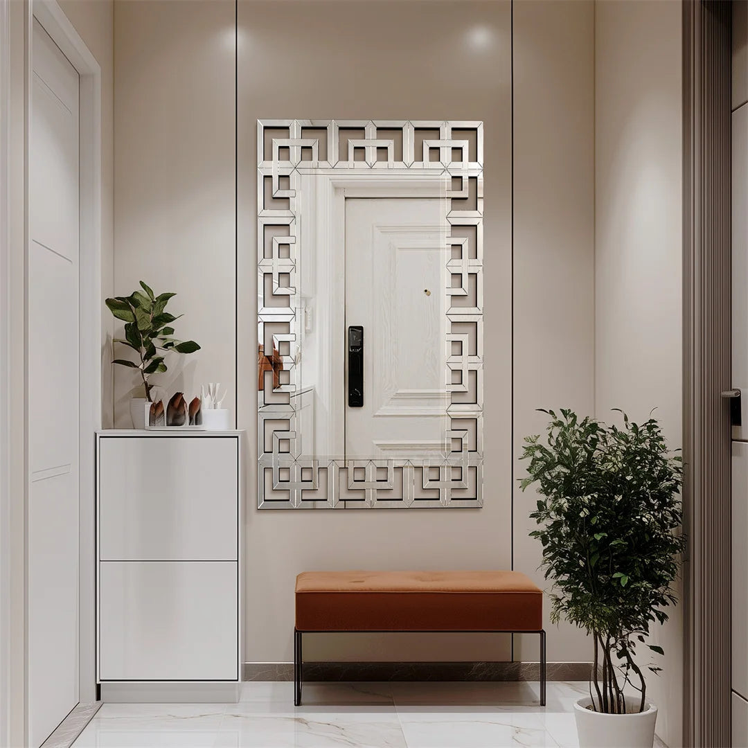 Modern Decorative Mirror for Wall Silver Rectangular Accent Mirror with Beveled Glass Edge for Hallway, Living Room