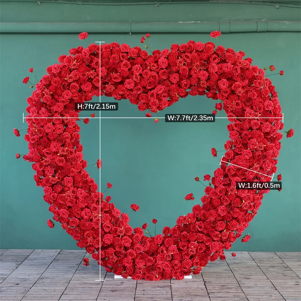 Red & White Heart Artificial Flowers Arrangement Proposal Wedding Scene Decoration High-end Rose Flowers with Iron Stand FL2510