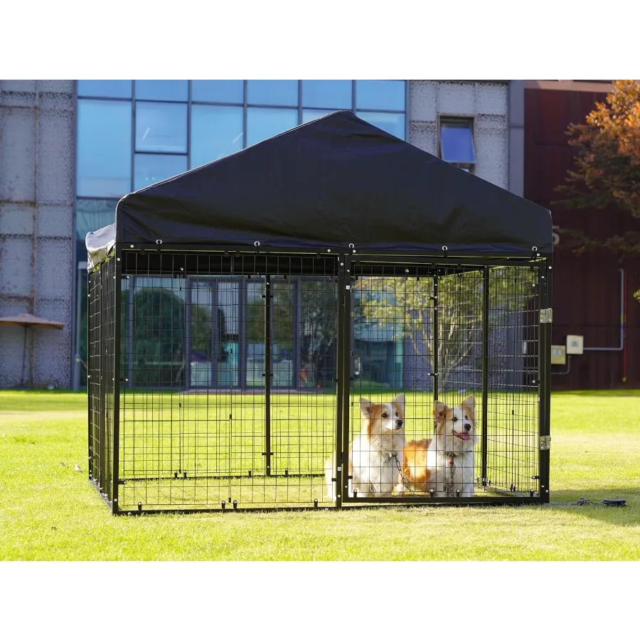 Large Outdoor Dog Enclosure Heavy Duty Dog Cage with Roof Galvanized Steel Dog Kennel Fence with Double Safety Locks 6.56ft x 6