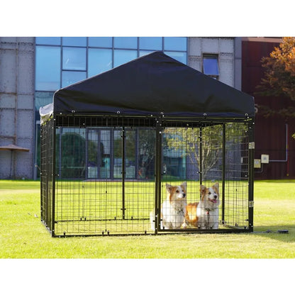 Large Outdoor Dog Enclosure Heavy Duty Dog Cage with Roof Galvanized Steel Dog Kennel Fence with Double Safety Locks 6.56ft x 6