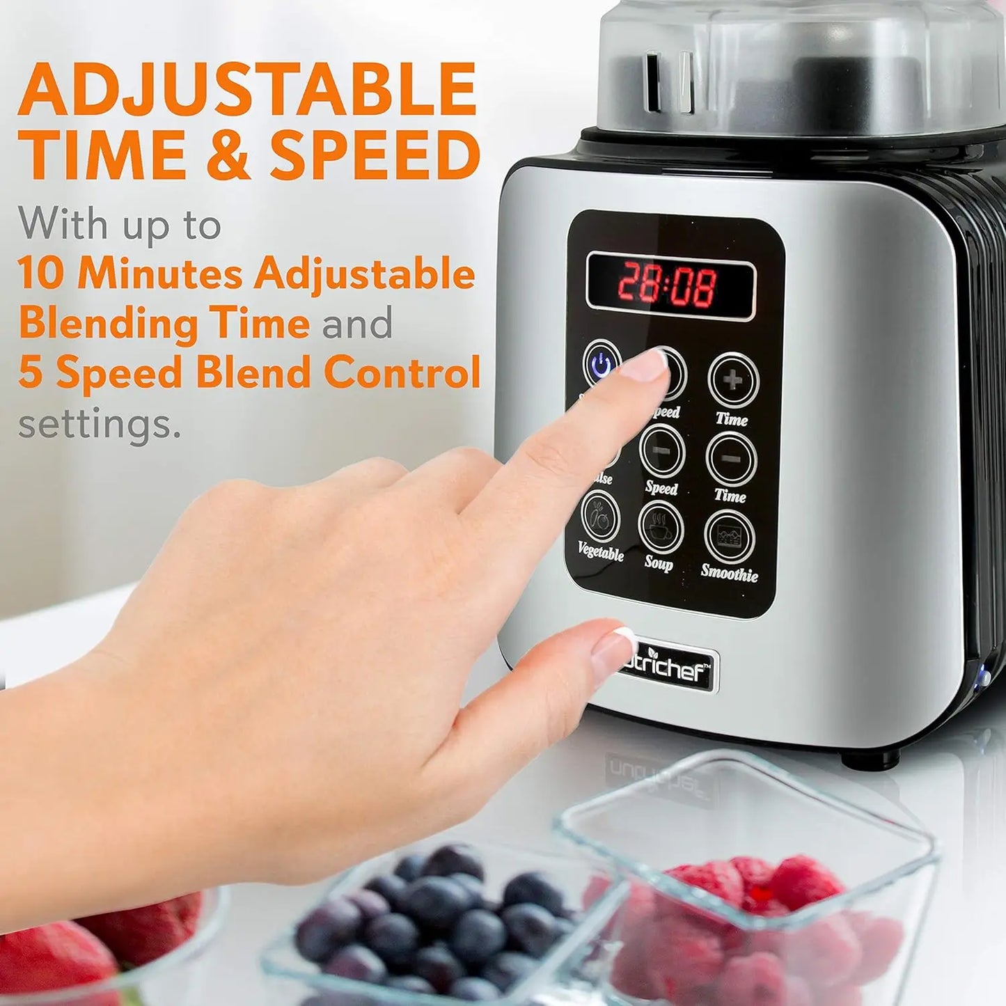 Professional 1.7L Countertop Blender for Smoothies & Shakes - Compact Electric Food Processor with Pulse, Timer, Adjustable Spee