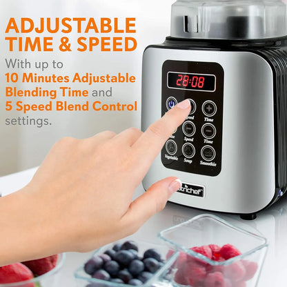 Professional 1.7L Countertop Blender for Smoothies & Shakes - Compact Electric Food Processor with Pulse, Timer, Adjustable Spee