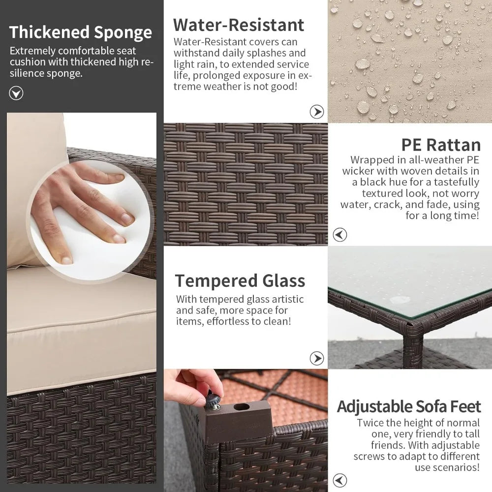 Outdoor Furniture Club Chair 3 Pieces Patio Single Sofa Chairs and Glass End Table Outdoor Chairs Set of 2 and SideTable with A