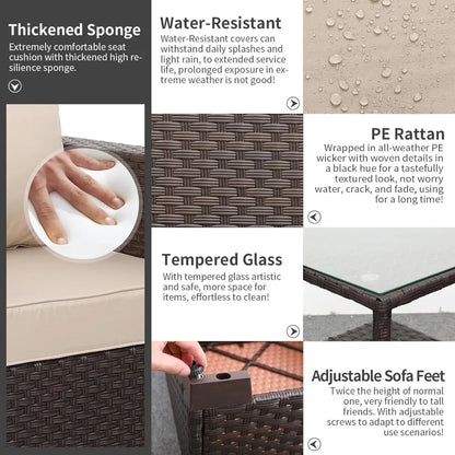 Outdoor Furniture Club Chair 3 Pieces Patio Single Sofa Chairs and Glass End Table Outdoor Chairs Set of 2 and SideTable with A