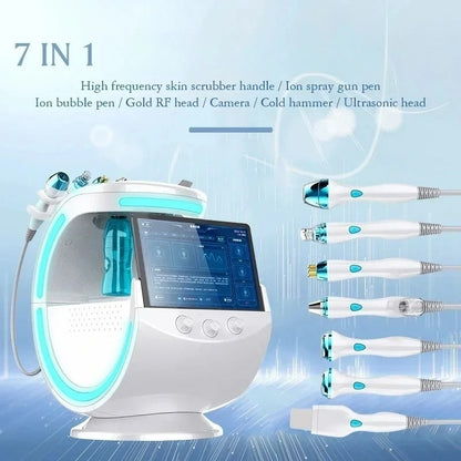 New 7 In 1 Smart Facial Cleansing Skin Analyze Deep Pore Vacuum Hydra Lift Anti-aging Beauty Machine Ice Blue