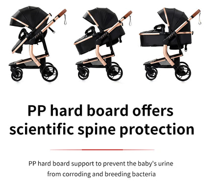 PU Leather Baby Stroller 2 in 1 Newborns Travel System Carriage Luxury Compact Baby Cars Pram without Car Seat Watertight Buggy