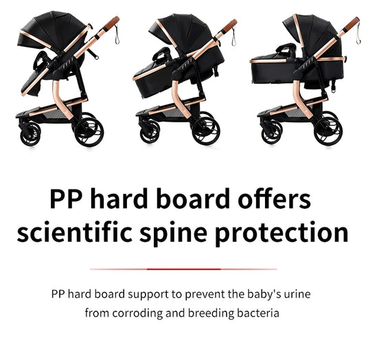 PU Leather Baby Stroller 2 in 1 Newborns Travel System Carriage Luxury Compact Baby Cars Pram without Car Seat Watertight Buggy
