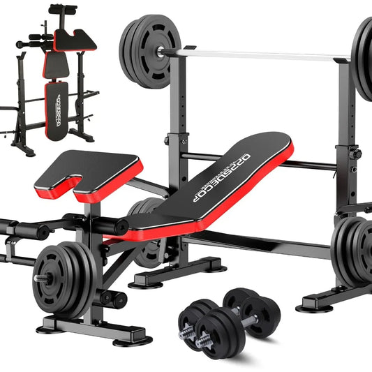 Weight Bench Set with Squat Rack, 900LBS Adjustable for Home Gym