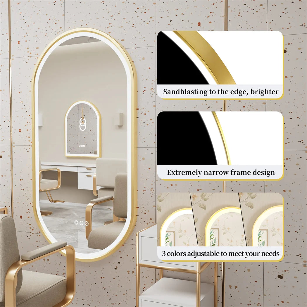 LUVODI Modern Gold Aluminum Framed LED Bathroom Mirror Full Length Makeup Dressing Mirror Fogless for Bathroom