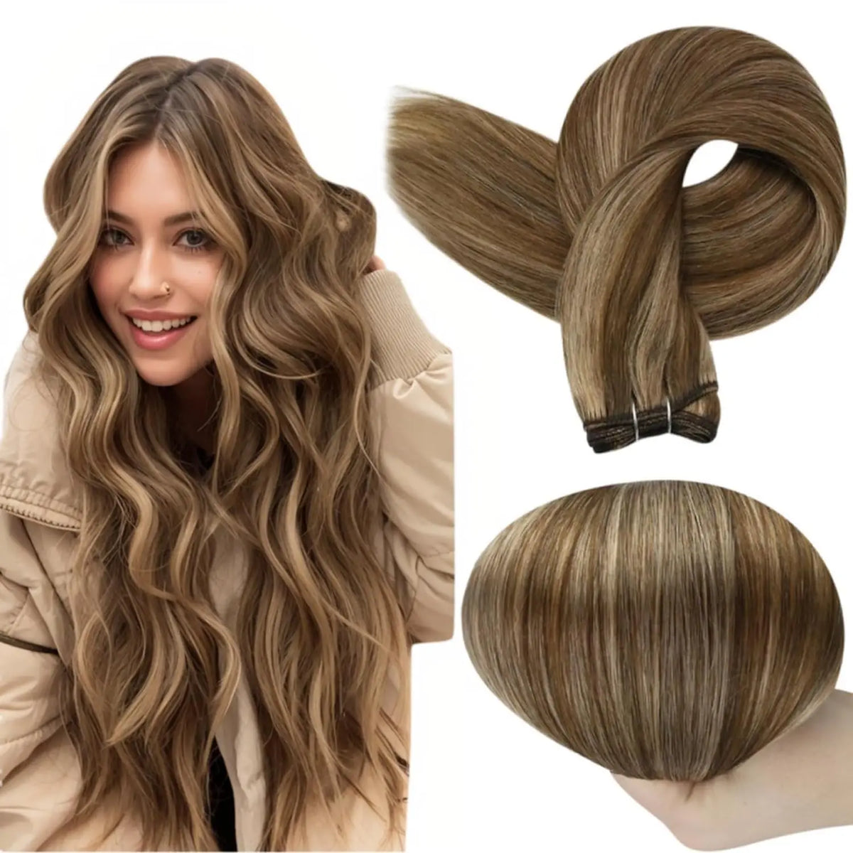 Full Shine Straight Human Hair Extensions Sew in Silky Skin Double Weft Hair Extensions For Salon