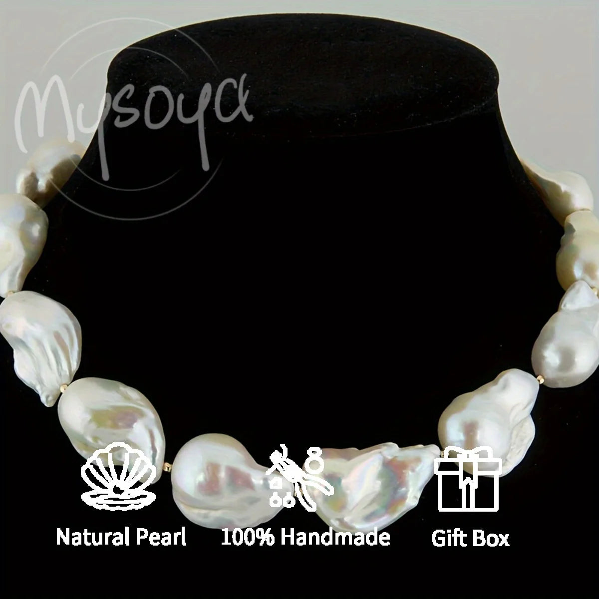 MYSOYA 15-20mm White Baroque Freshwater Pearl Necklace Extender Chain With Gift Box Perfect Gift For Wedding Birthday New Year