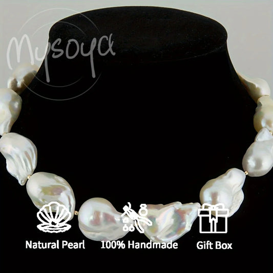 MYSOYA 15-20mm White Baroque Freshwater Pearl Necklace Extender Chain With Gift Box Perfect Gift For Wedding Birthday New Year