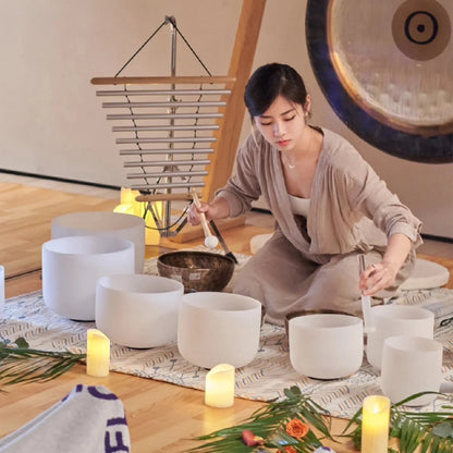 Hye-eun 7-12/6-12 Inch Crystal Singing Bowls Chakra Set of 7pcs with 2 Pcs Carrying Case for Yoga Musical Vibration Total 7 Pcs
