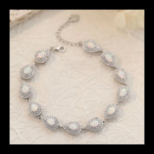 S925 Silver Accessories Water Drop Bracelet with Diamonds White Opal Simple Jewelry Fashion Versatile Silver Bracelet