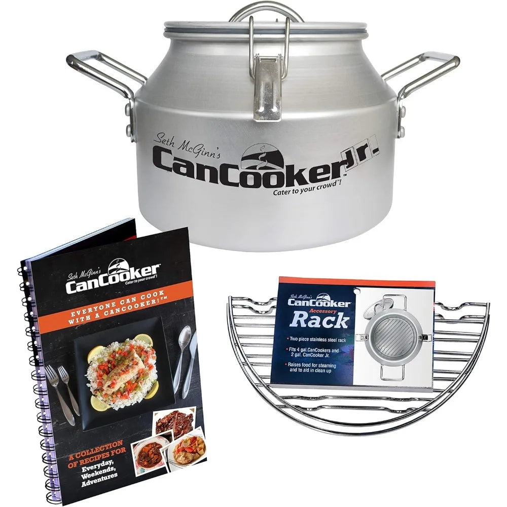 Camping Cookware Jr. Kit | 2 Gallons Steam Cooker, Cooking Rack, & Volume 1 Cookbook