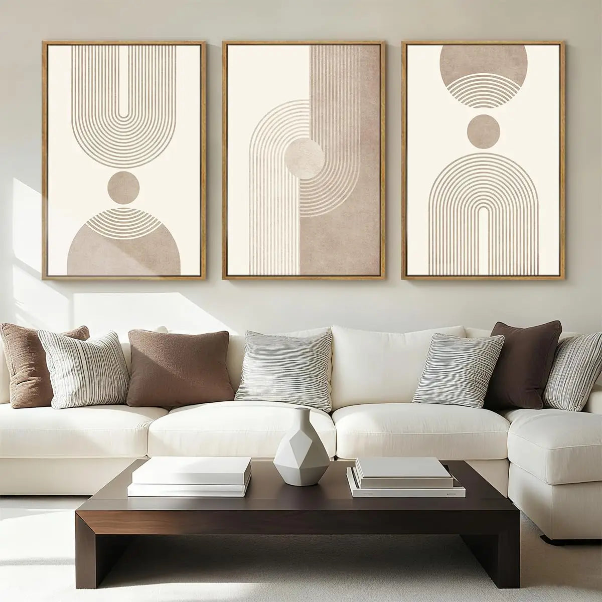 Beige Neutral Canvas Wall Art Framed Geometric Abstract Decor for Living Room Bedroom Office 16x24 Set of 3