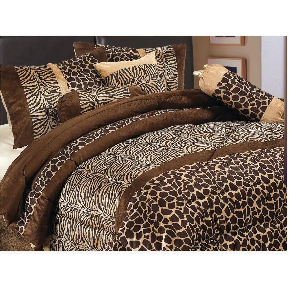 Queen Size Brown Animal Print Zebra, Giraffe Comforter Set, Microfiber Bedding - Perfect for Bedroom or Guest Room