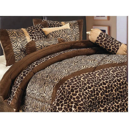 Queen Size Brown Animal Print Zebra, Giraffe Comforter Set, Microfiber Bedding - Perfect for Bedroom or Guest Room