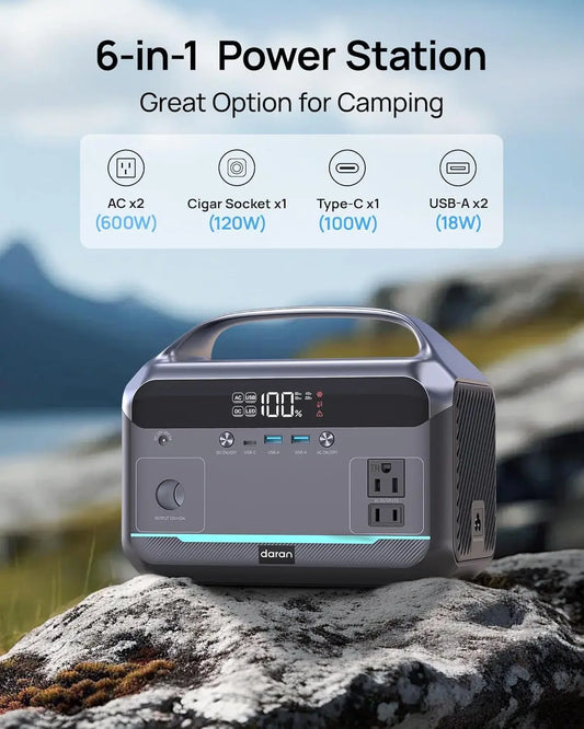 600W Portable Power Station with 288Wh LiFePO4 Battery, Fast Charging & Solar Option for Camping/Emergency