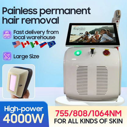 Diode Laser Hair Removal Machine Permanently Hair Removal Laser Beauty Device Portable 755nm 808nm 1064nm Hair Removal Machine