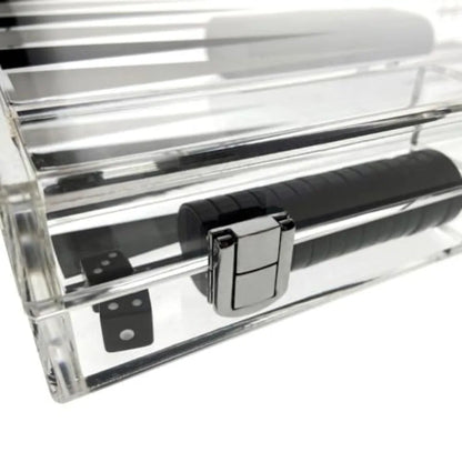 Luxe Acrylic Backgammon Set Deluxe Portable Folding Game Set with Dice and Cups for Home Travel and Social Gatherings Elegant B