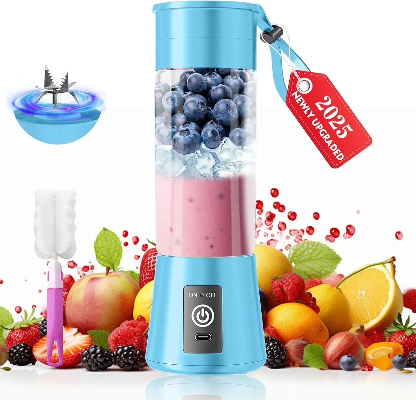 2025 Upgraded Portable Smoothie Blender - Type-C Rechargeable, 13oz Travel Blender, 20,000Rpm, BPA-Free, Ideal for Gym & Office