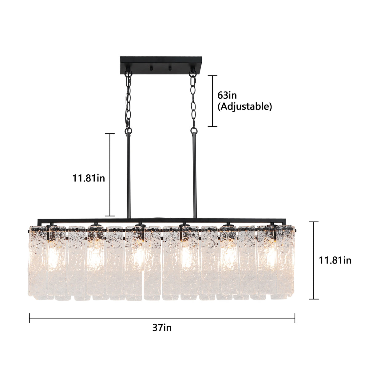Rectangle Chandeliers for Dining Room 37" Water Ripple Glass Island Light Fixture Kitchen Island Lighting Adjust Height