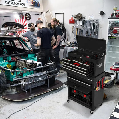 Tool Box Organizer with Lockable Wheels, Sliding Drawers, and Detachable Top, Garage Workshop Tool Storage Cabinet