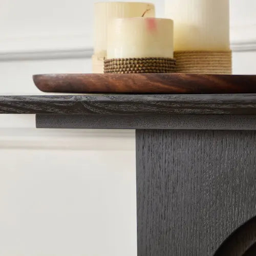 Black 47.24 inch living room small side table, entrance table, MDF， Narrow console table with circular design