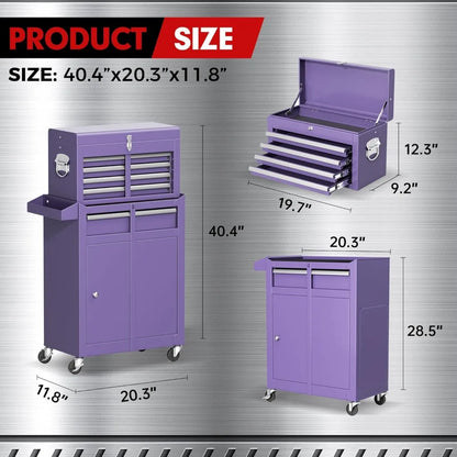 Rolling Tool Chest - Heavy-Duty Steel Tool Cabinet with Detachable Top Box, Locking Wheels & Security System for Garage