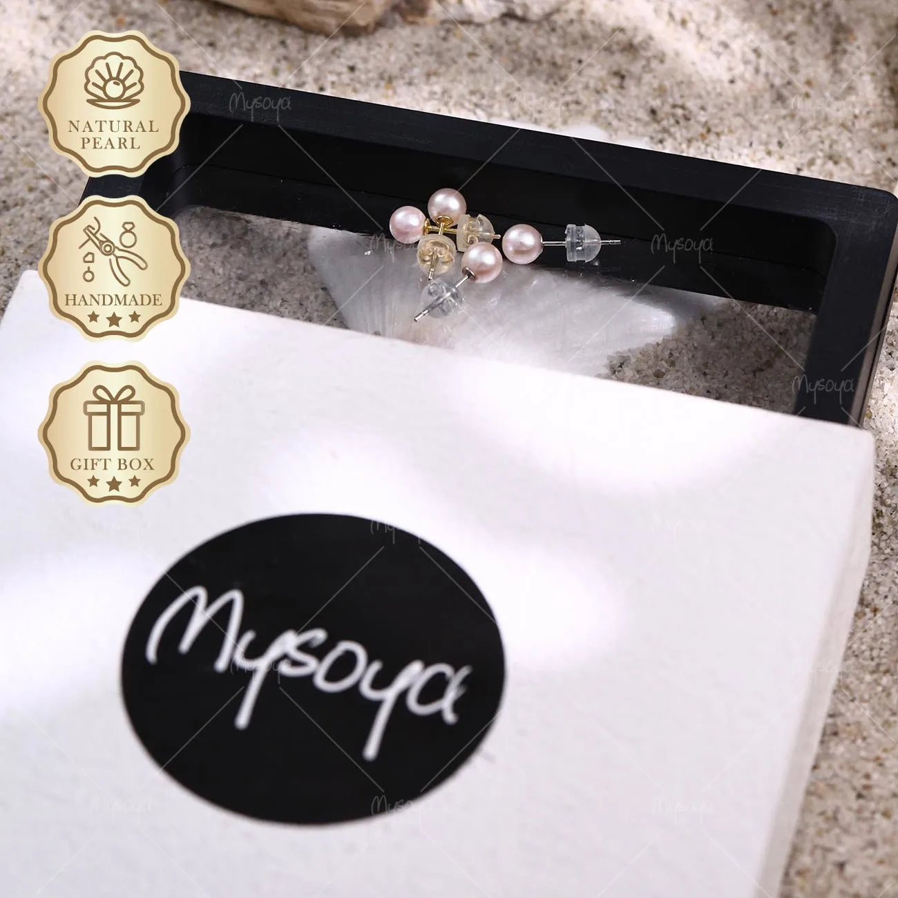 Mysoya Japan Akoya Pearl Stud Earrings 5-5.5mm Golden Silvery S925 Gift Box Valentine's Day Birthday Gift For Her
