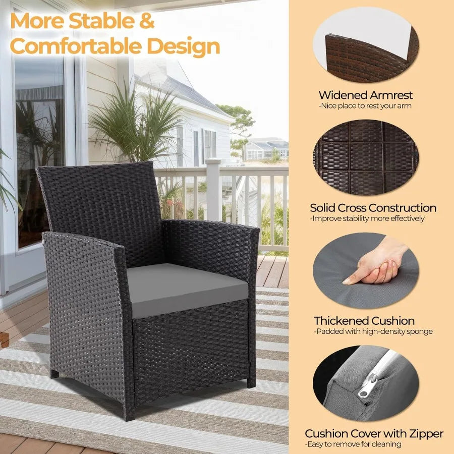 4 Piece Outdoor Patio Furniture Sets for Balcony Porch Backyard: Durable Rattan Conversation Sofa Set with Black-Grey Finish We