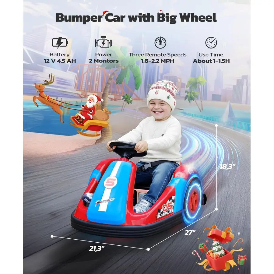 Bumper Cars for Kids with Big Wheels, 2.2 Mph, 12v Electric Ride On Toys with Remote Control, 360 DegreeSpin Bumper Car for Todd