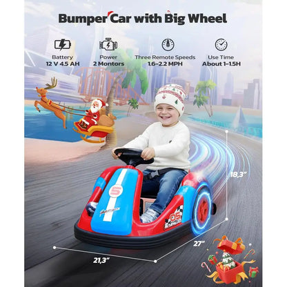 Bumper Cars for Kids with Big Wheels, 2.2 Mph, 12v Electric Ride On Toys with Remote Control, 360 DegreeSpin Bumper Car for Todd
