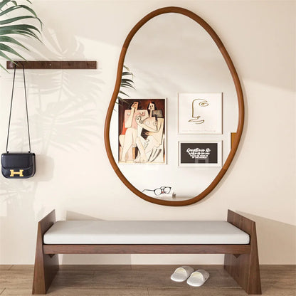 Large Irregular Wooden Framed Wall Mirror Asymmetrical Unique Hanging Loft Style