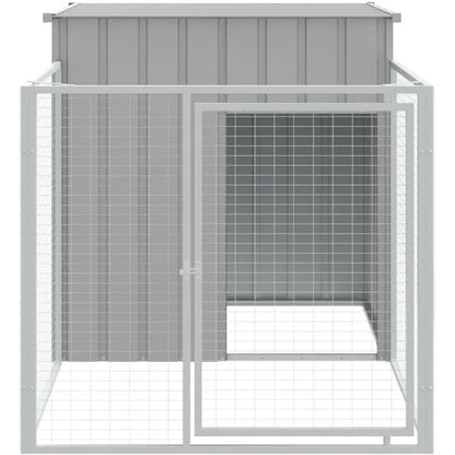 Light Gray Galvanized Steel Dog House with Run Multiuse Outdoor Pet Kennel Featuring Protective Roof Design and Easy Access Doo