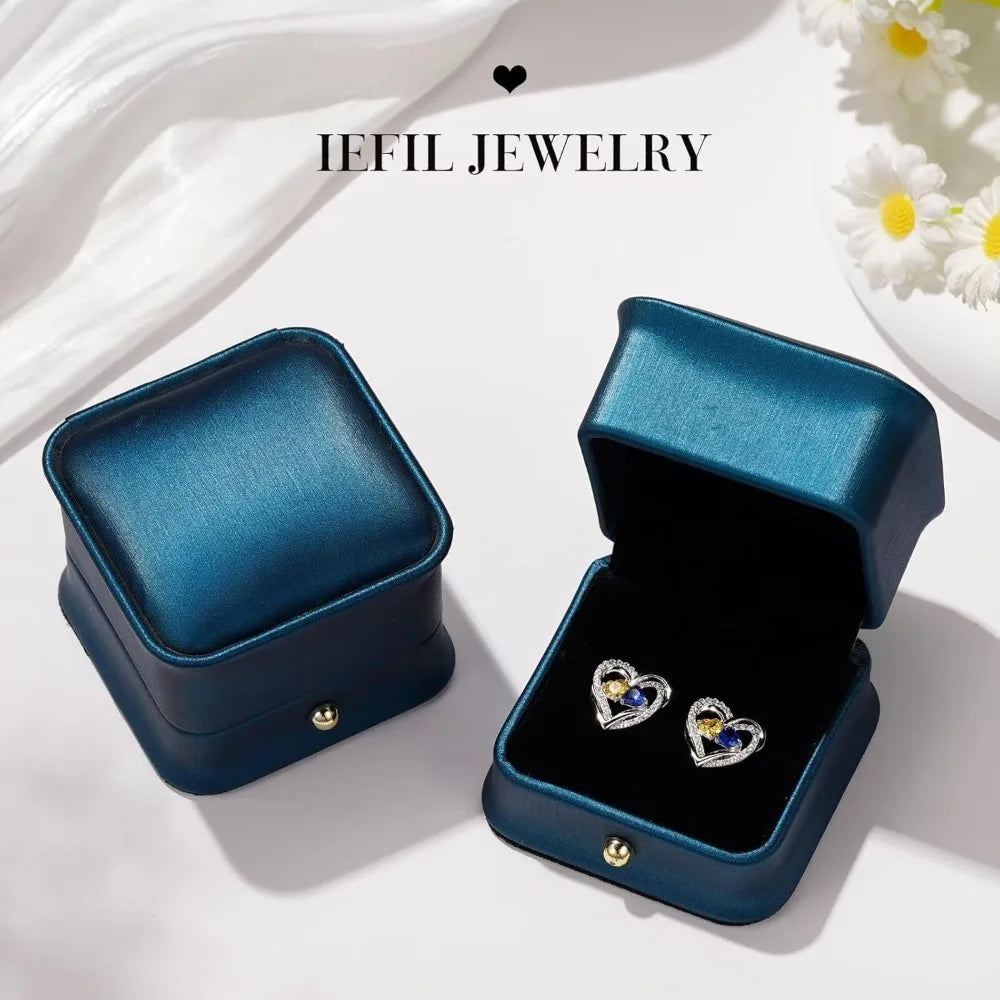 Sterling Silver Double Birthstone Earrings, Heart Studs, Perfect Anniversary Birthday Gifts for Women, Ideal Christmas Presents